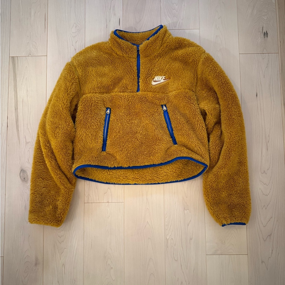 Nike Golden Sherpa Fleece Jacket with Blue Trim